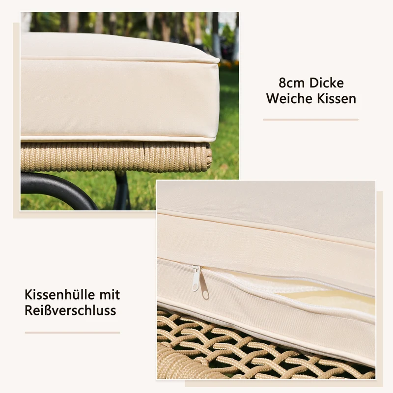 Salon de jardin d'angle en corde tressée beige avec table basse ETHEREALLS