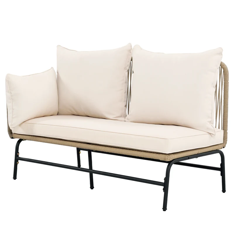 Salon de jardin d'angle en corde tressée beige avec table basse ETHEREALLS