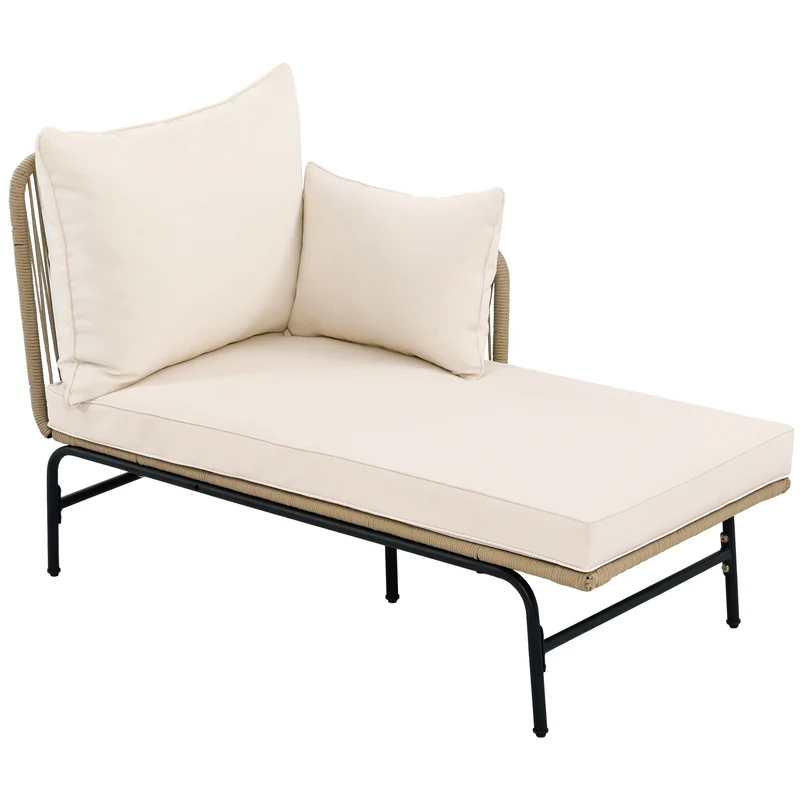 Salon de jardin d'angle en corde tressée beige avec table basse ETHEREALLS