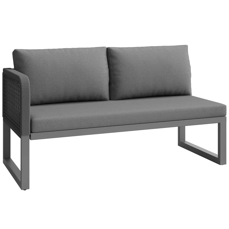 Salon de jardin modulable 6-8 personnes en rotin PE gris et table et banc, coussins épais VIVIDLUM