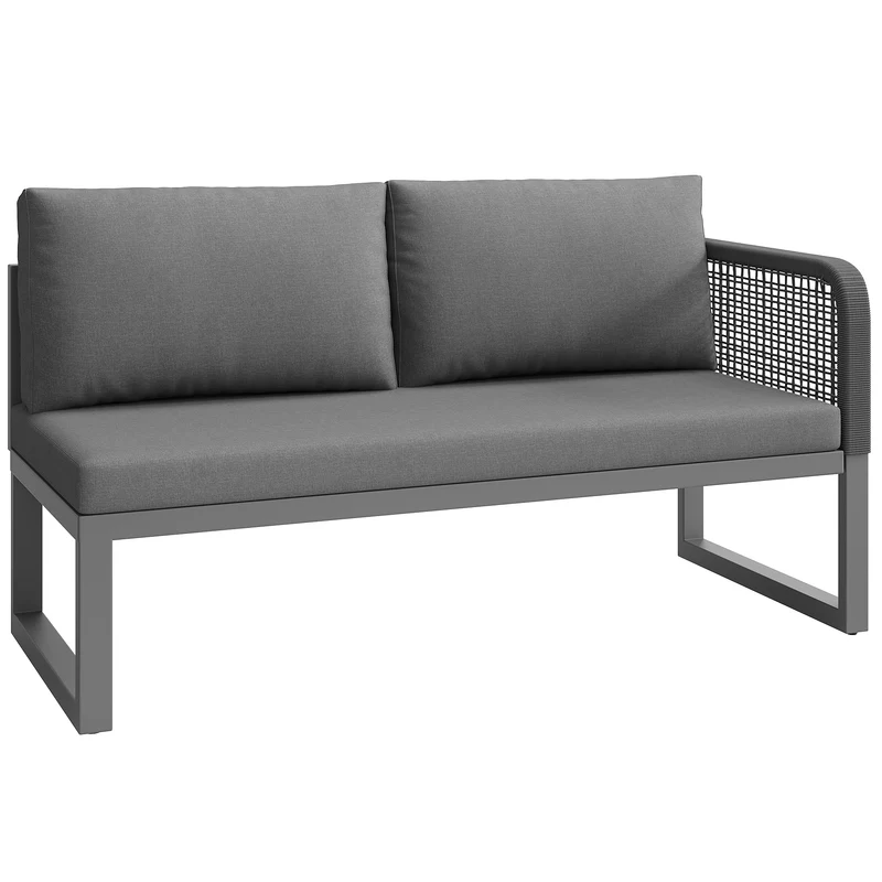 Salon de jardin modulable 6-8 personnes en rotin PE gris et table et banc, coussins épais VIVIDLUM
