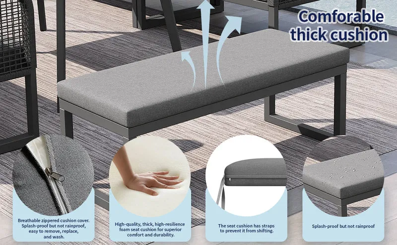 Salon de jardin modulable 6-8 personnes en rotin PE gris et table et banc, coussins épais VIVIDLUM