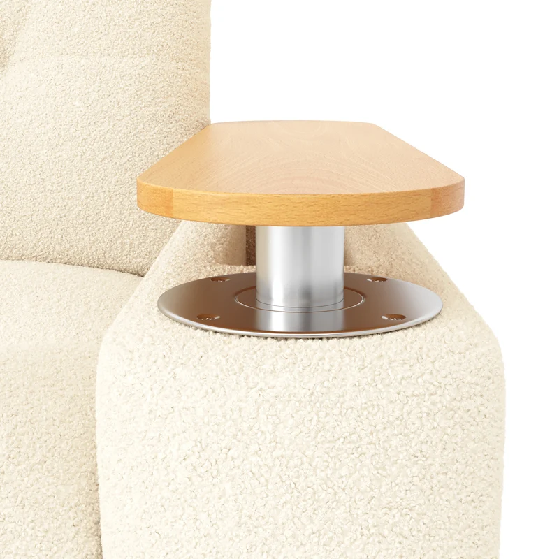 Canapé modulable 2-3 places en bouclé beige avec coffre de rangement et tablette pivotante MYSTICLAM