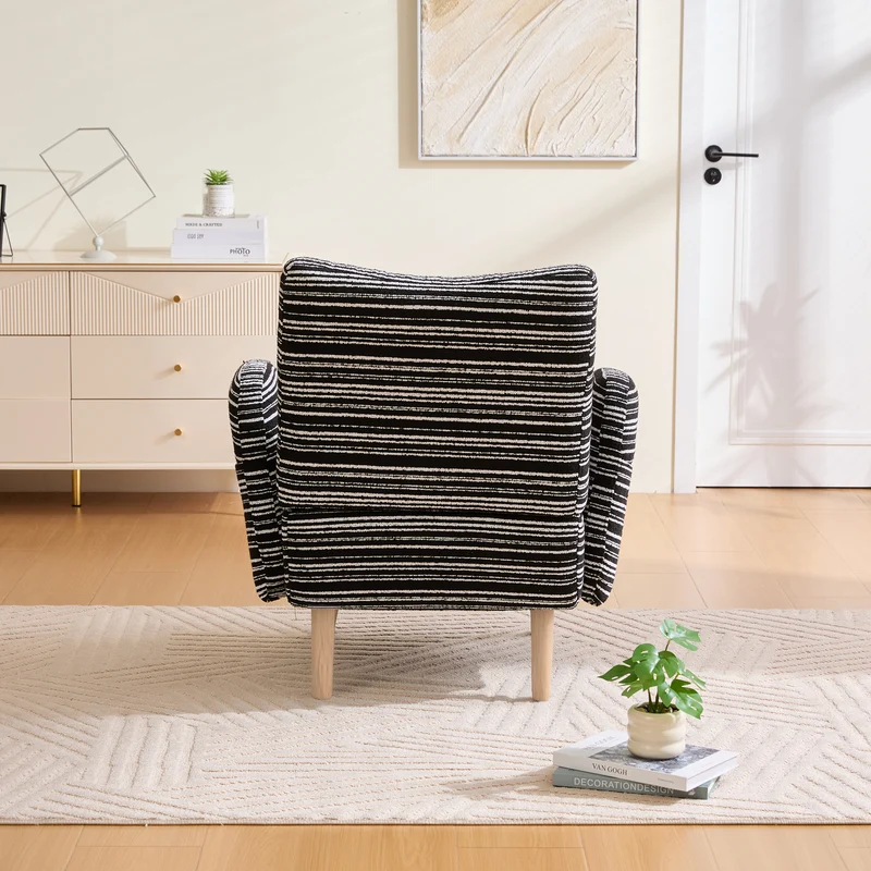 Fauteuil vintage en tissu bouclé rayures noir et blanc EMBERRO
