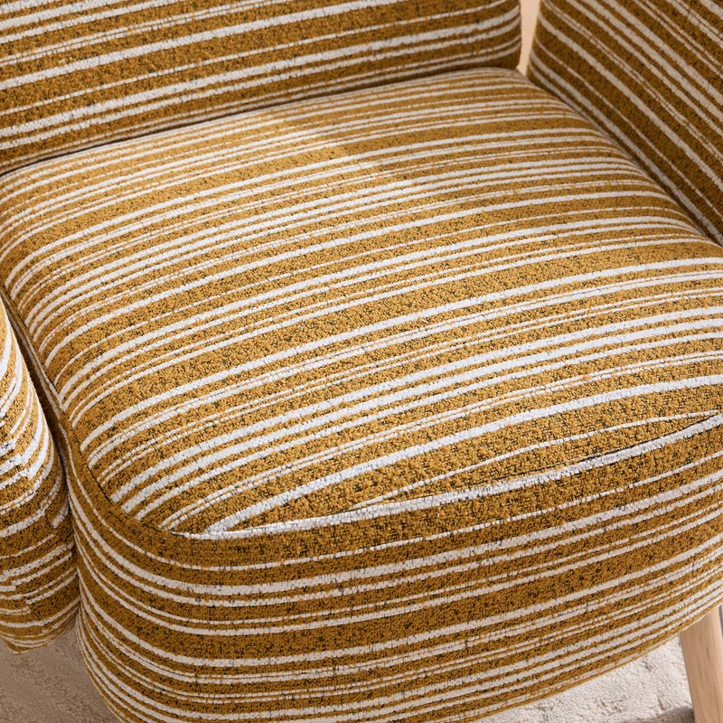 Fauteuil vintage en tissu bouclé rayures jaune moutarde et blanc EMBERELL