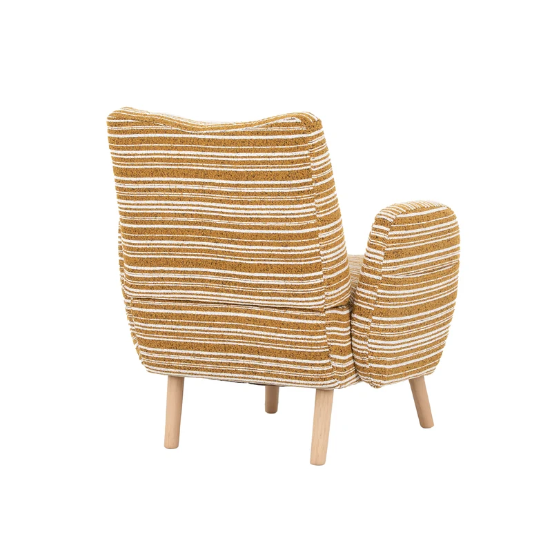 Fauteuil vintage en tissu bouclé rayures jaune moutarde et blanc EMBERELL