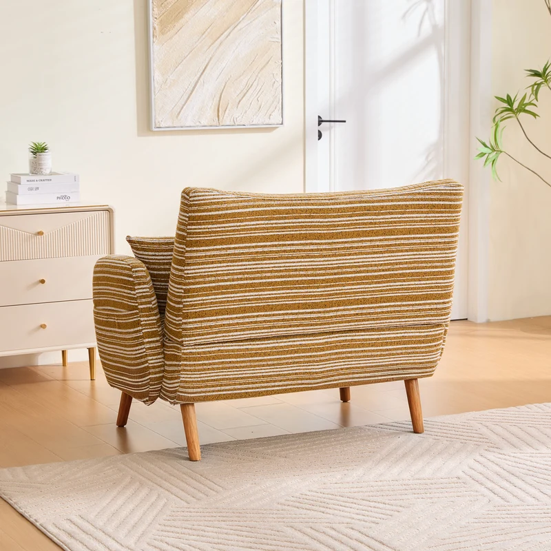 Canapé 2 places en bouclette rayures jaune et blanc et coussins 121x81,5x87cm PRISMEN
