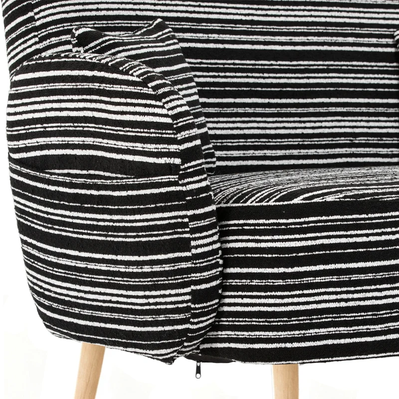Canapé 2 places en bouclette rayures noir et blanc et coussins 121x81,5x87cm LATTICEIC