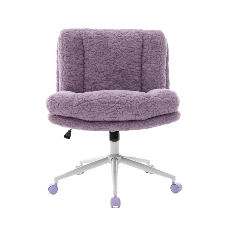 Chaise de bureau large fausse fourrure violette, pivotante et réglable, style cosy ETHEREALENO