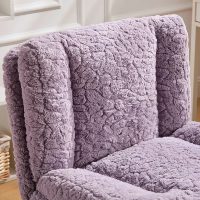 Chaise de bureau large fausse fourrure violette, pivotante et réglable, style cosy ETHEREALENO