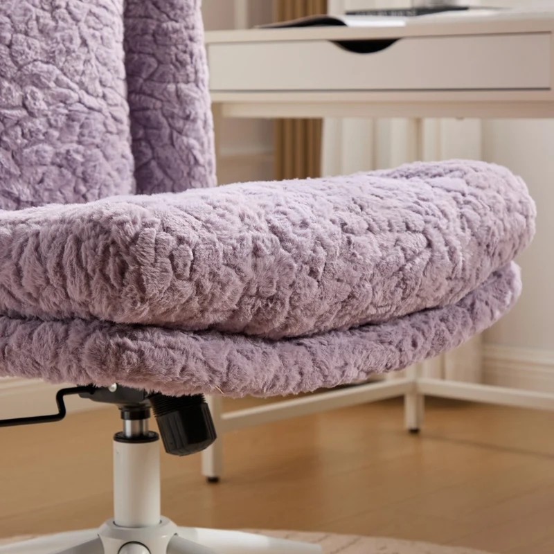 Chaise de bureau large fausse fourrure violette, pivotante et réglable, style cosy ETHEREALENO