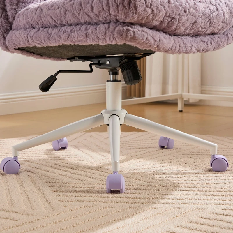Chaise de bureau large fausse fourrure violette, pivotante et réglable, style cosy ETHEREALENO
