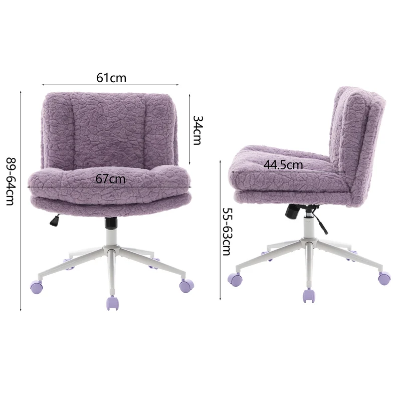 Chaise de bureau large fausse fourrure violette, pivotante et réglable, style cosy ETHEREALENO