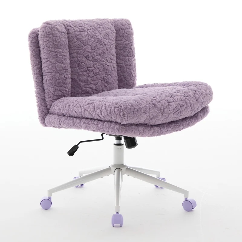 Chaise de bureau large fausse fourrure violette, pivotante et réglable, style cosy ETHEREALENO