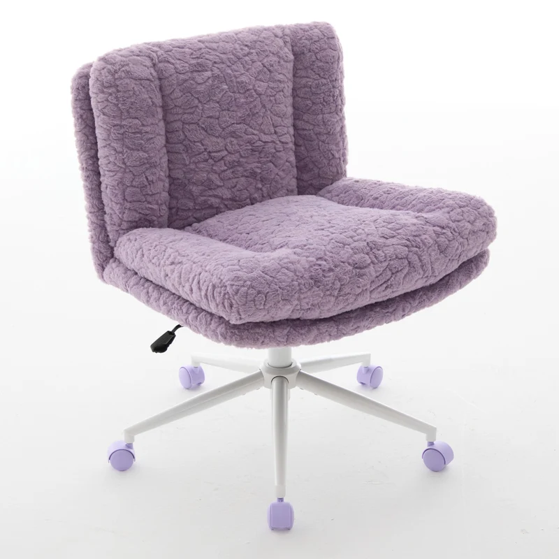 Chaise de bureau large fausse fourrure violette, pivotante et réglable, style cosy ETHEREALENO