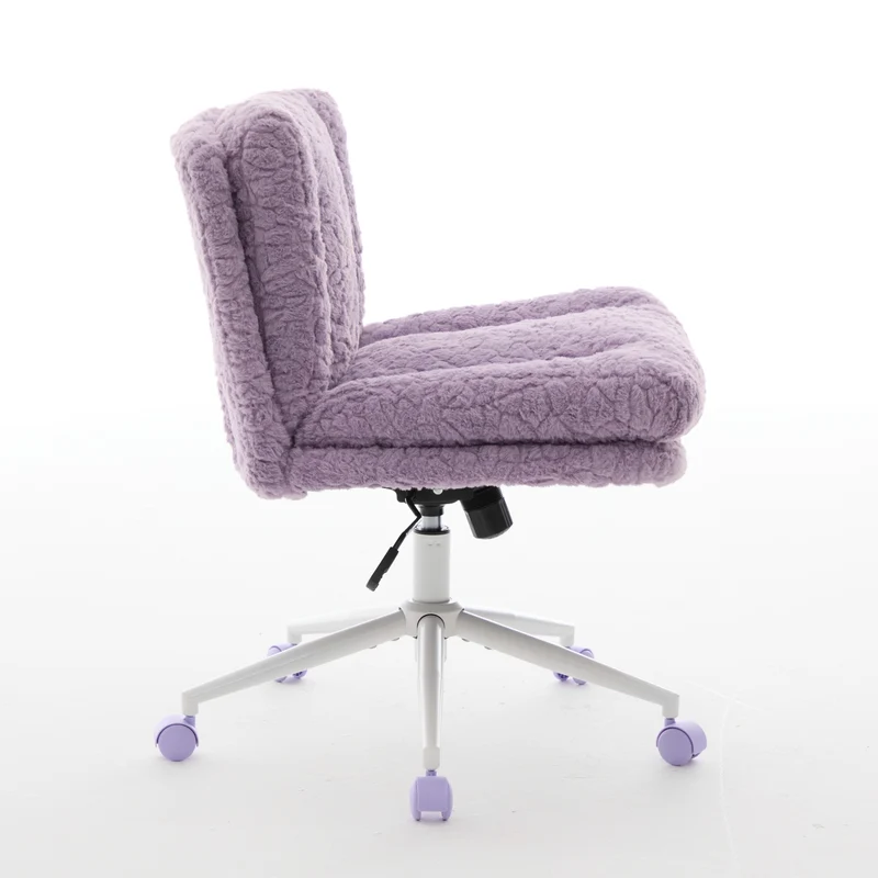Chaise de bureau large fausse fourrure violette, pivotante et réglable, style cosy ETHEREALENO