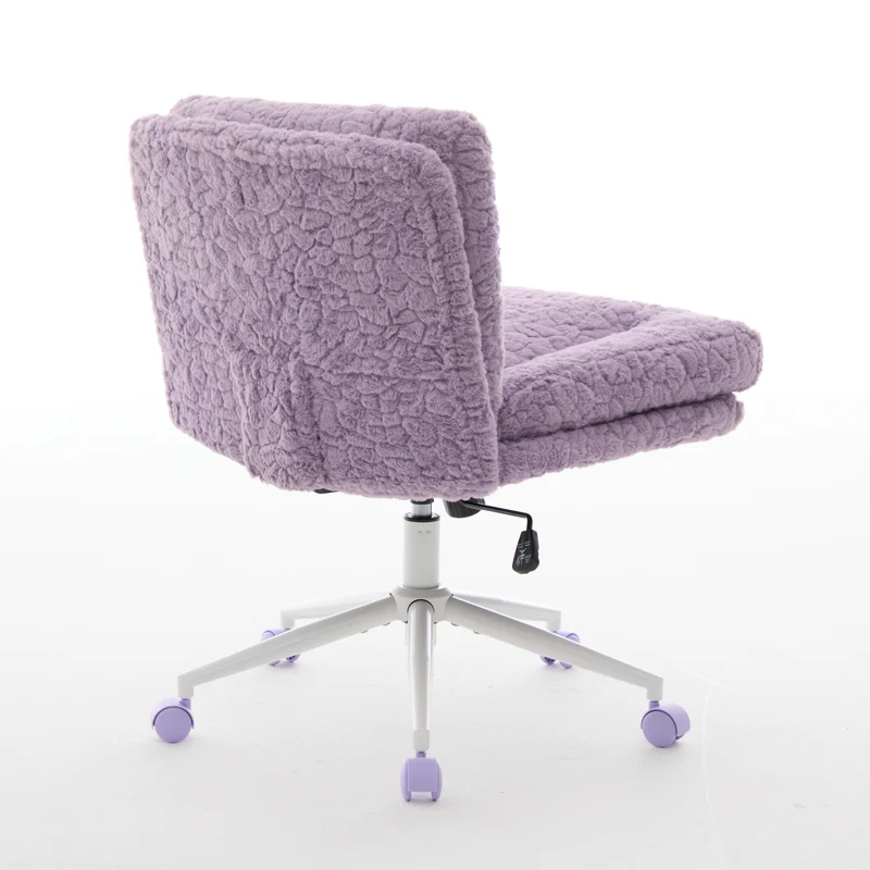 Chaise de bureau large fausse fourrure violette, pivotante et réglable, style cosy ETHEREALENO
