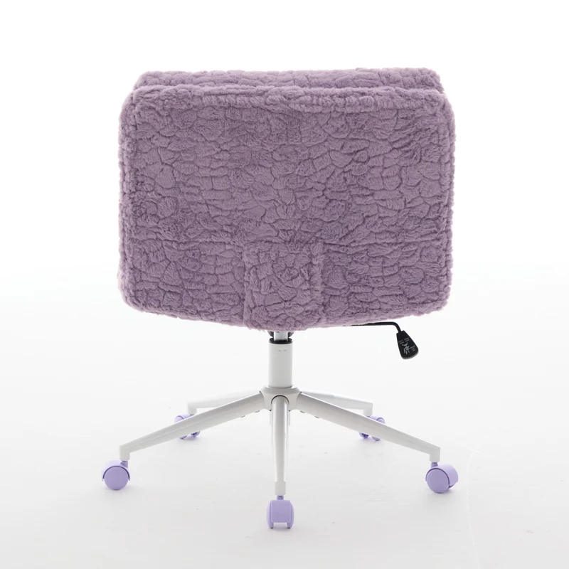 Chaise de bureau large fausse fourrure violette, pivotante et réglable, style cosy ETHEREALENO