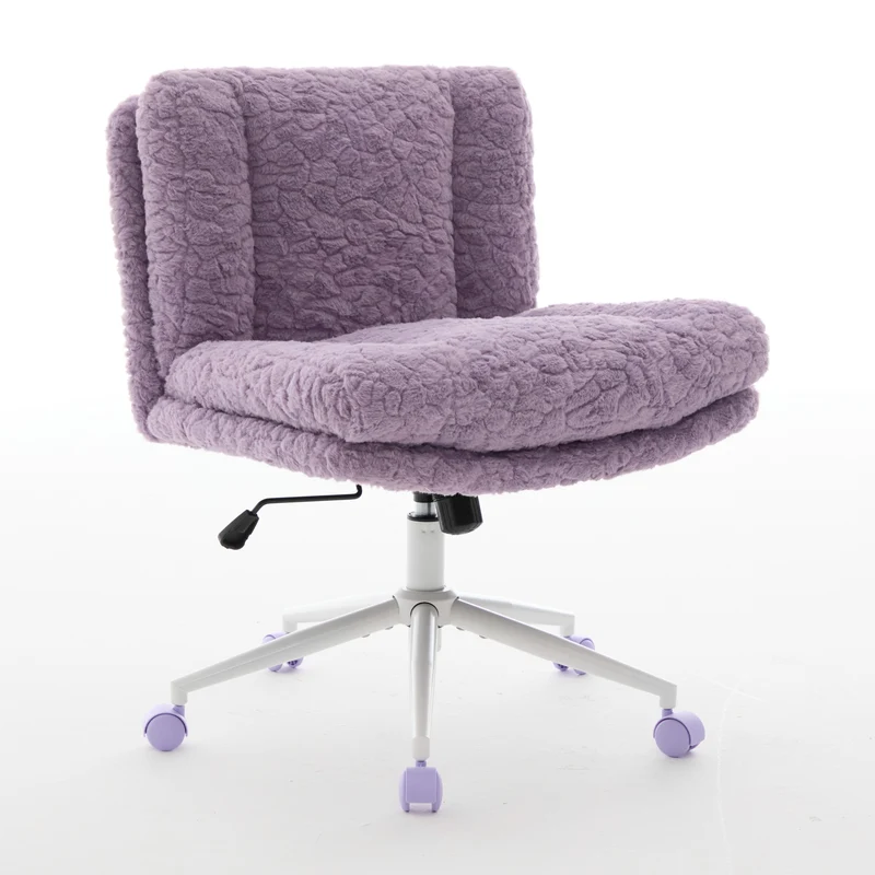 Chaise de bureau large fausse fourrure violette, pivotante et réglable, style cosy ETHEREALENO