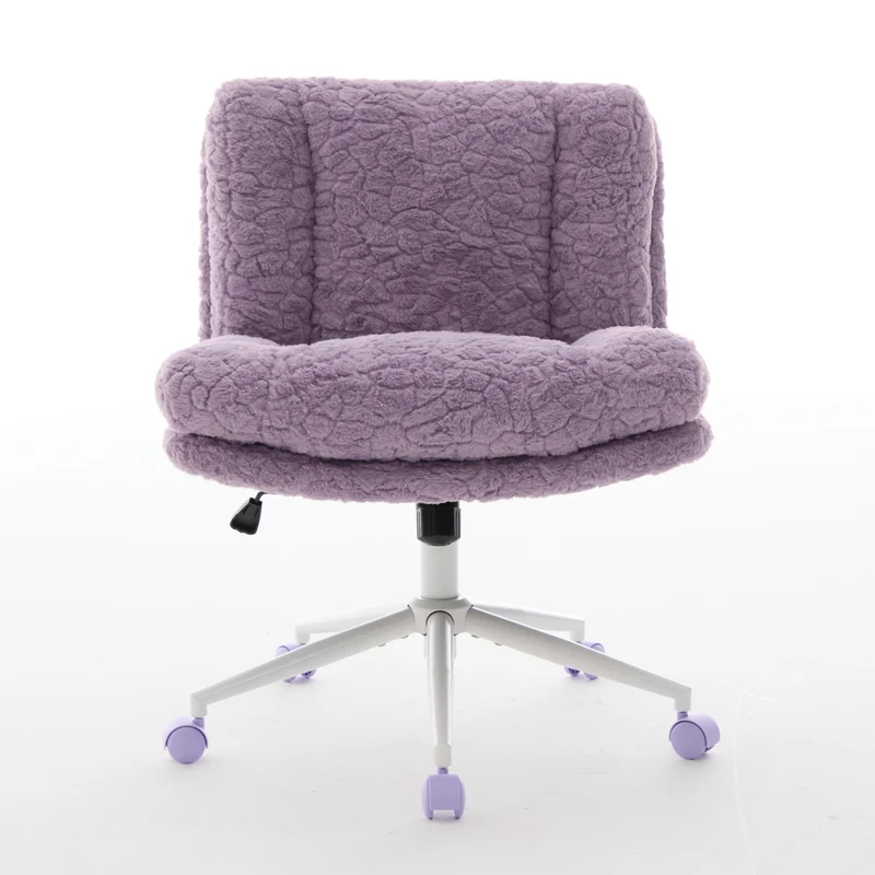 Chaise de bureau large fausse fourrure violette, pivotante et réglable, style cosy ETHEREALENO