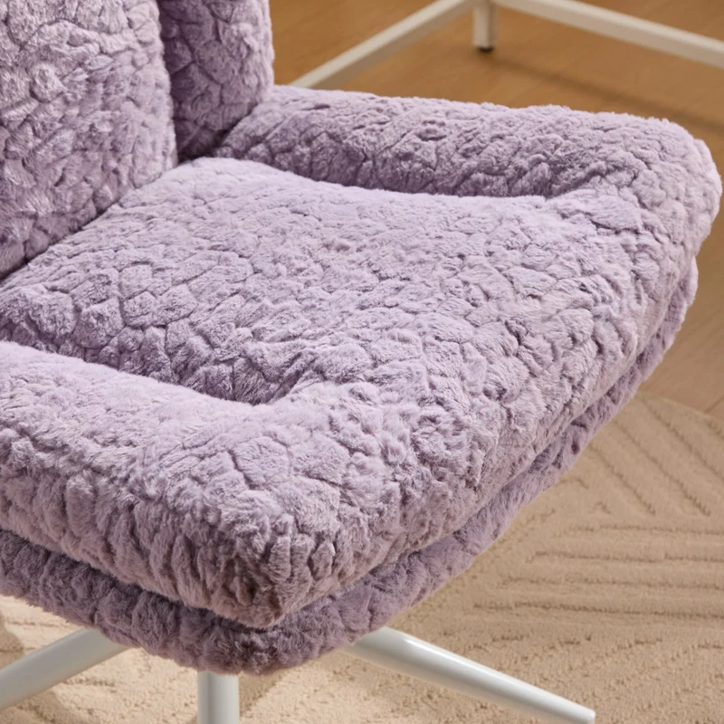 Chaise de bureau large fausse fourrure violette, pivotante et réglable, style cosy ETHEREALENO