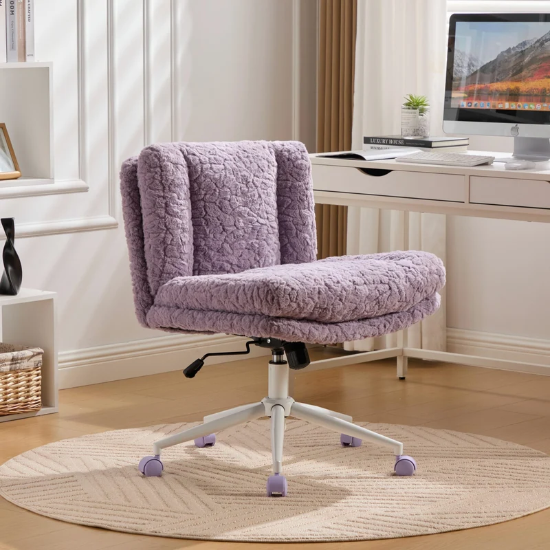 Chaise de bureau large fausse fourrure violette, pivotante et réglable, style cosy ETHEREALENO