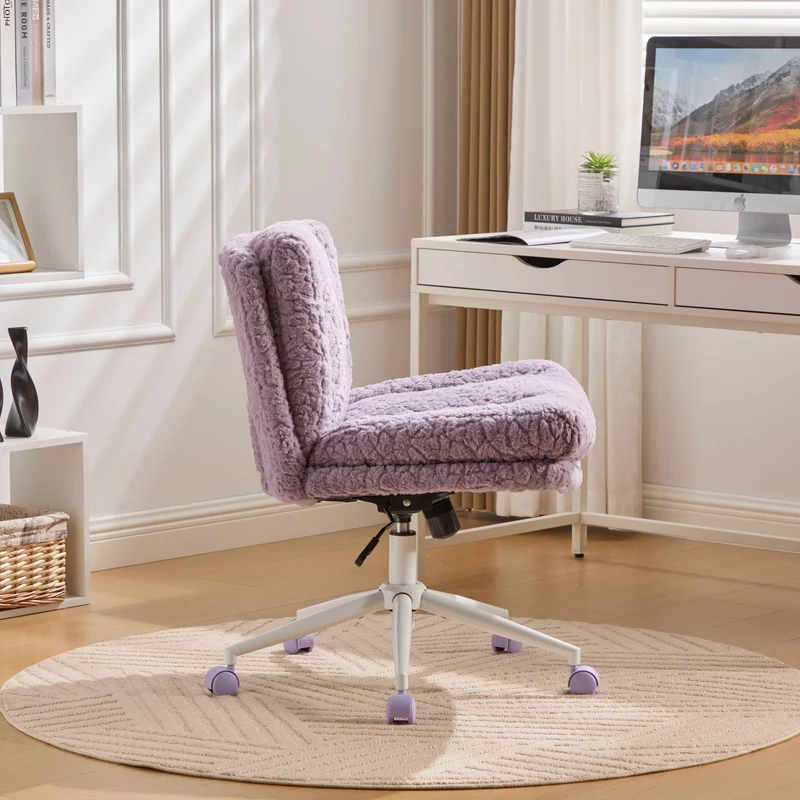 Chaise de bureau large fausse fourrure violette, pivotante et réglable, style cosy ETHEREALENO