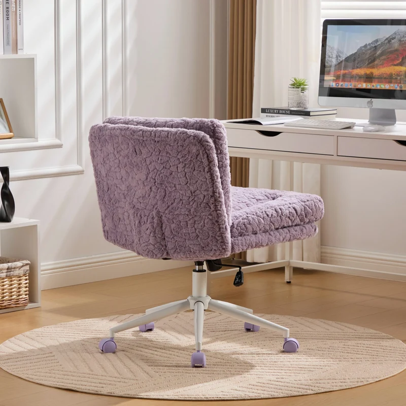 Chaise de bureau large fausse fourrure violette, pivotante et réglable, style cosy ETHEREALENO