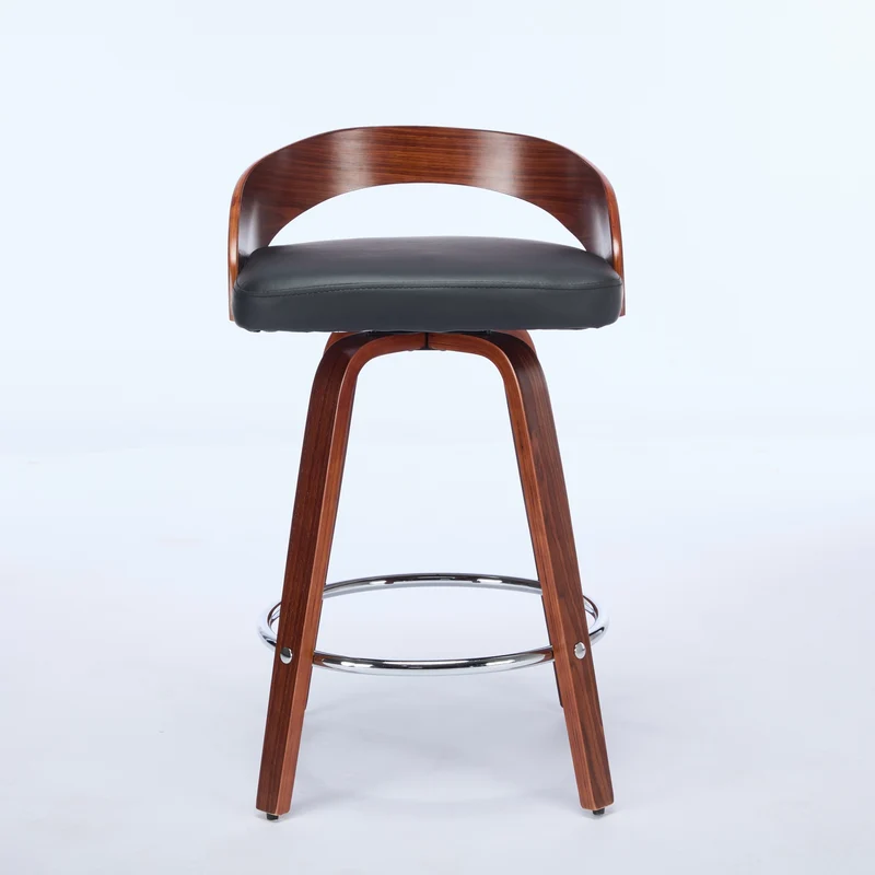 Lot de 2 tabourets de bar style vintage PU noir, dossier arrondi, pivotant et repose pied, 63 cm PINNACLEESIA