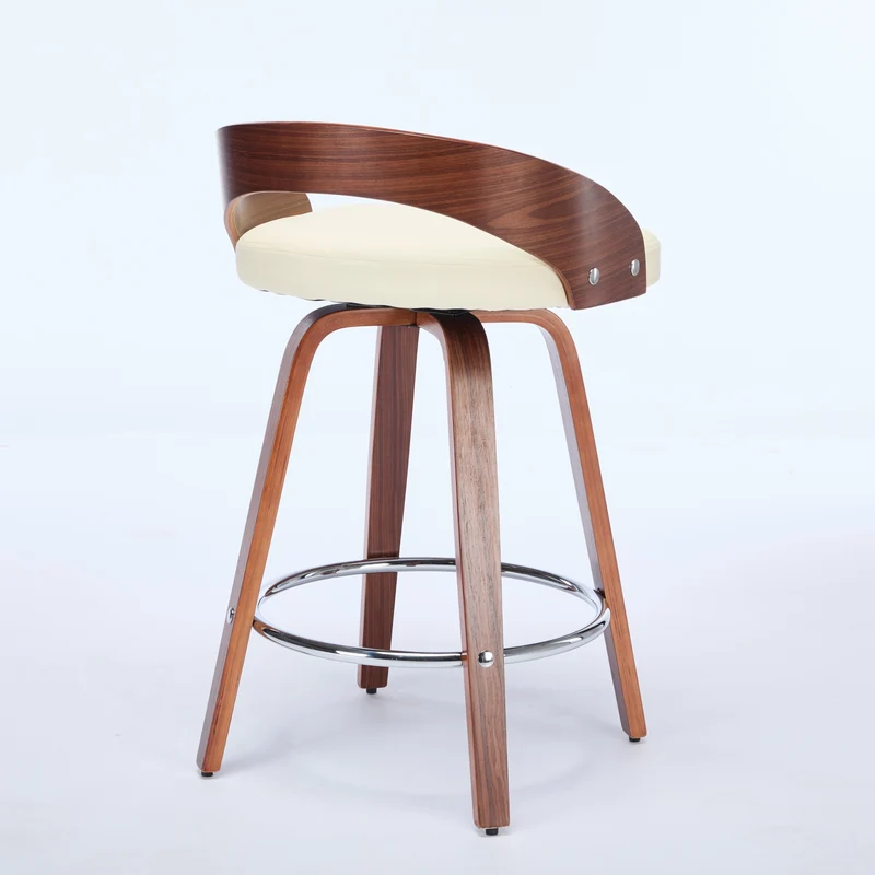 Lot de 2 tabourets de bar style vintage PU blanc crème, dossier arrondi, pivotant et repose pied H63cm QUANTAIV