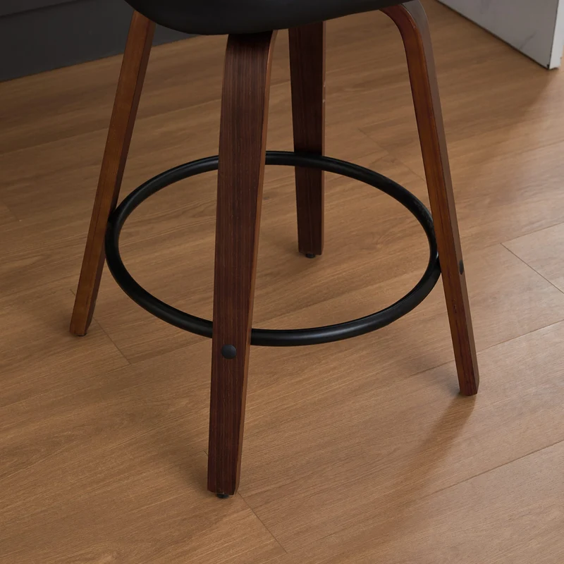 Lot de 2 tabourets de bar style vintage PU noir, dossier en rotin, pivotant et repose pied VIVIDIX