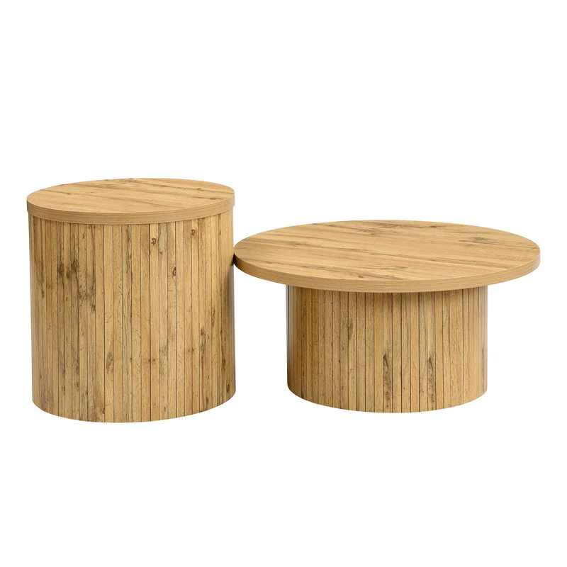 Ensemble de 2 tables basses rondes effet bois naturel base à tasseaux NIMBUSIS
