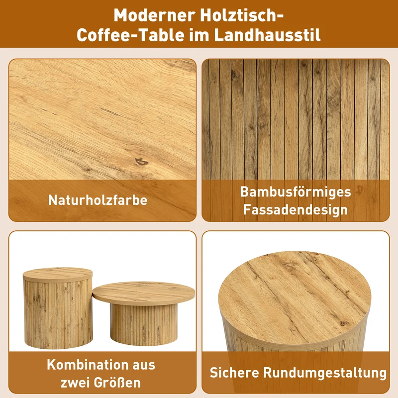 Ensemble de 2 tables basses rondes effet bois naturel base à tasseaux NIMBUSIS