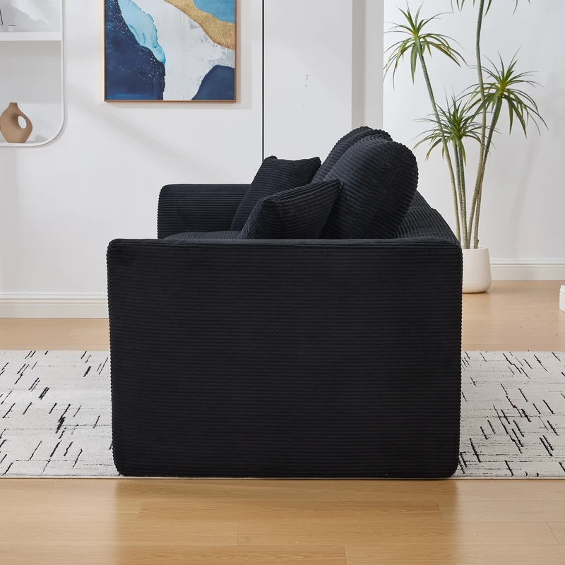 Fauteuil chauffeuse modulable en velours côtelé noir 101x102,5x84cm ZENITHERA