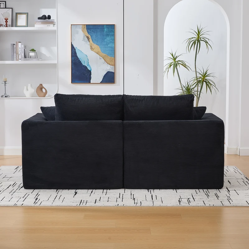 Fauteuil chauffeuse modulable en velours côtelé noir 101x102,5x84cm ZENITHERA