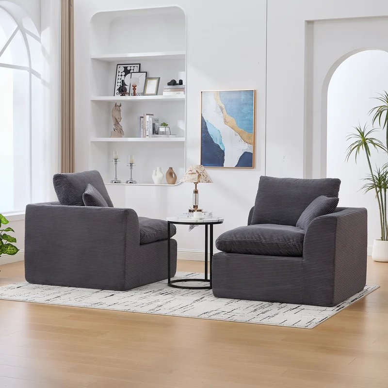 Canapé 2 places en velours côtelé gris foncé avec coussins AURAITA