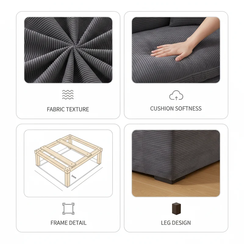 Canapé 2 places en velours côtelé gris foncé avec coussins AURAITA