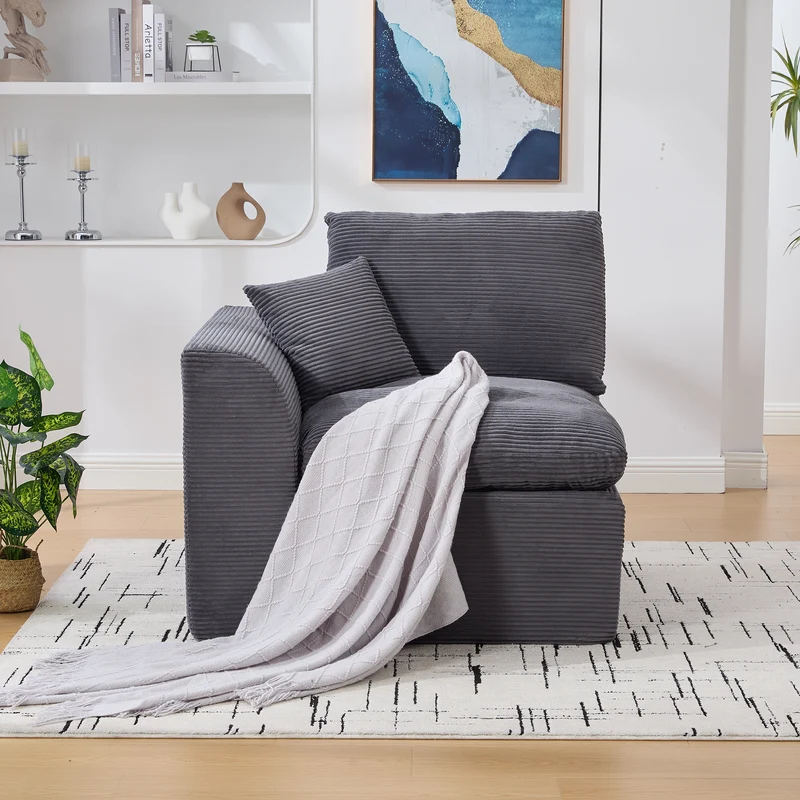 Fauteuil chauffeuse modulable en velours côtelé gris foncé 101x102,5x84cm ZENITHIQUE