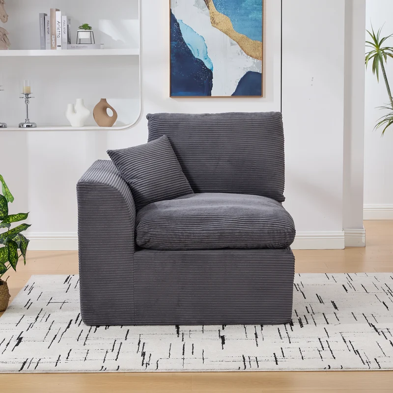 Fauteuil chauffeuse modulable en velours côtelé gris foncé 101x102,5x84cm ZENITHIQUE