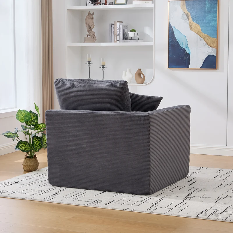 Fauteuil chauffeuse modulable en velours côtelé gris foncé 101x102,5x84cm ZENITHIQUE