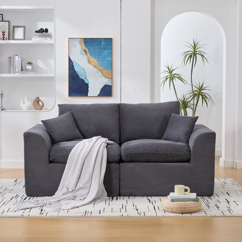 Fauteuil chauffeuse modulable en velours côtelé gris foncé 101x102,5x84cm ZENITHIQUE