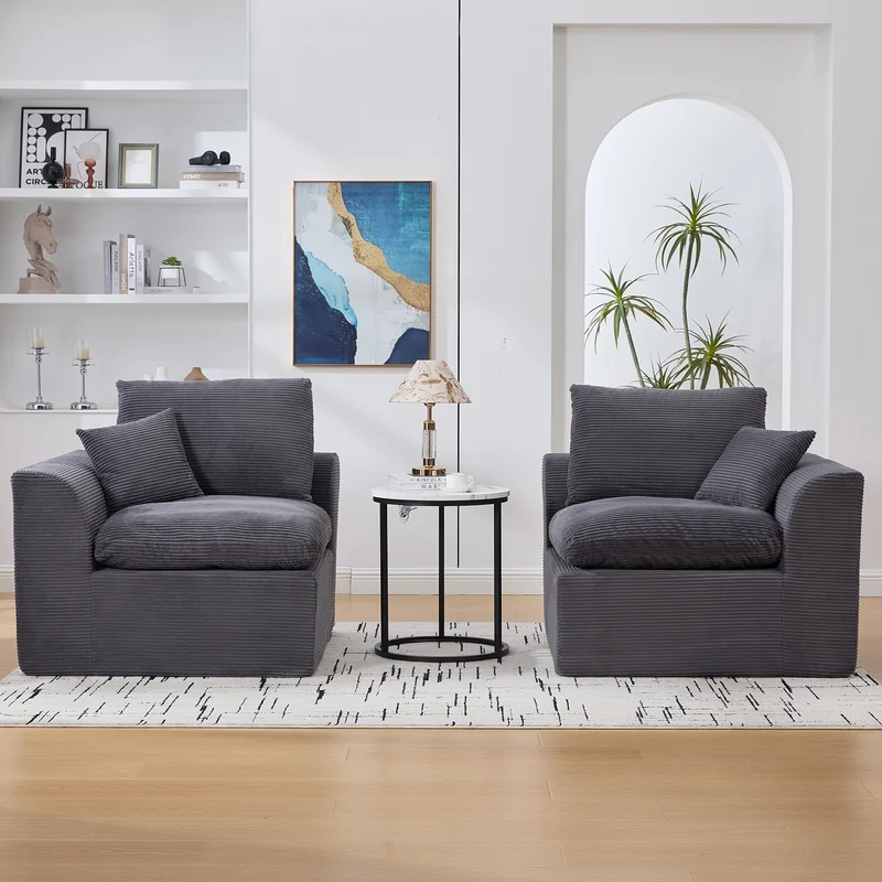 Fauteuil chauffeuse modulable en velours côtelé gris foncé 101x102,5x84cm ZENITHIQUE