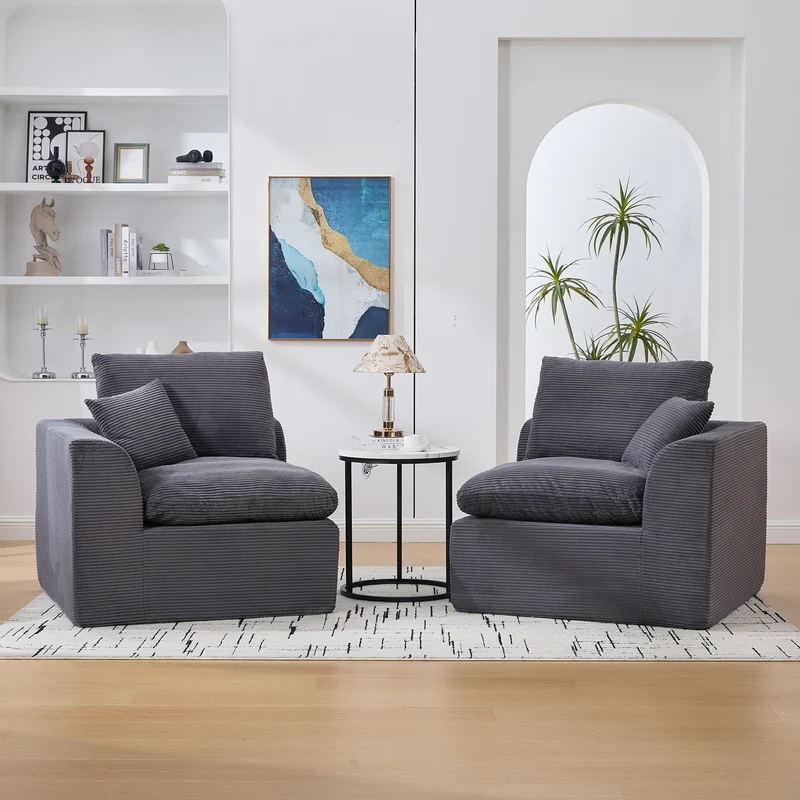 Fauteuil chauffeuse modulable en velours côtelé gris foncé 101x102,5x84cm ZENITHIQUE