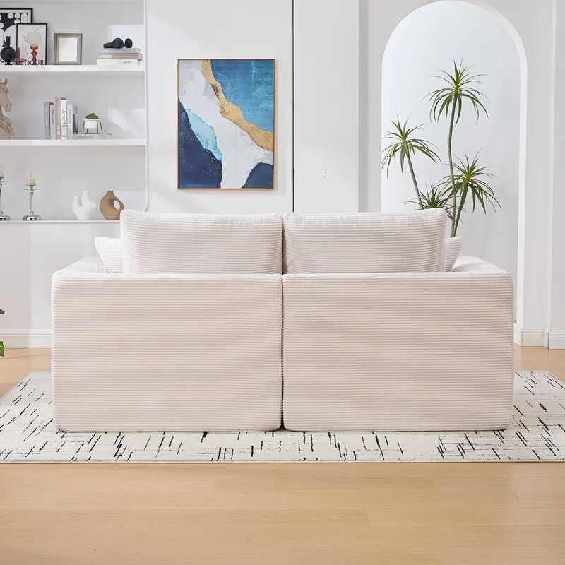 Canapé 2 places en velours côtelé beige 204x102,5x84cm CRESCENTORA