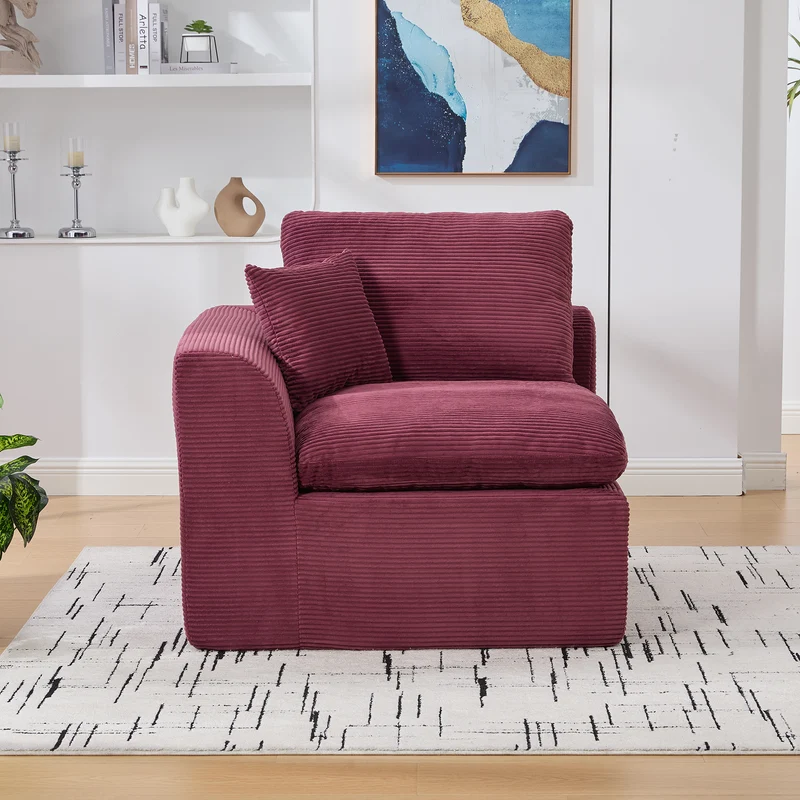 Fauteuil chauffeuse modulable en velours côtelé prune 101x102,5x84cm NOVAEON