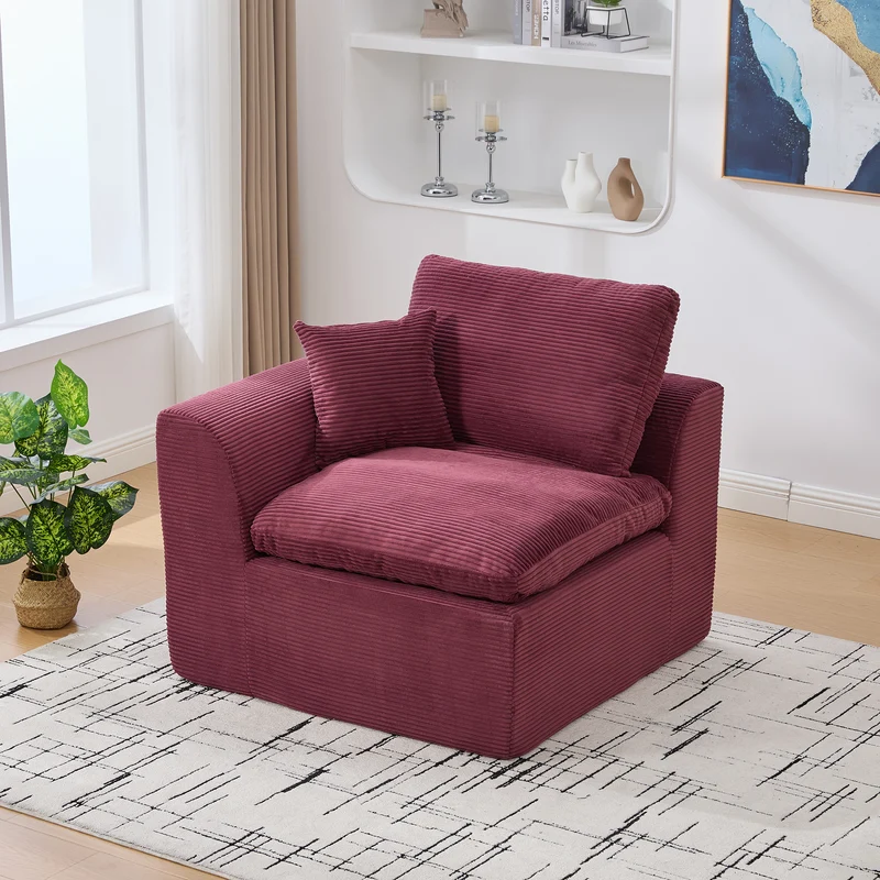 Fauteuil chauffeuse modulable en velours côtelé prune 101x102,5x84cm NOVAEON