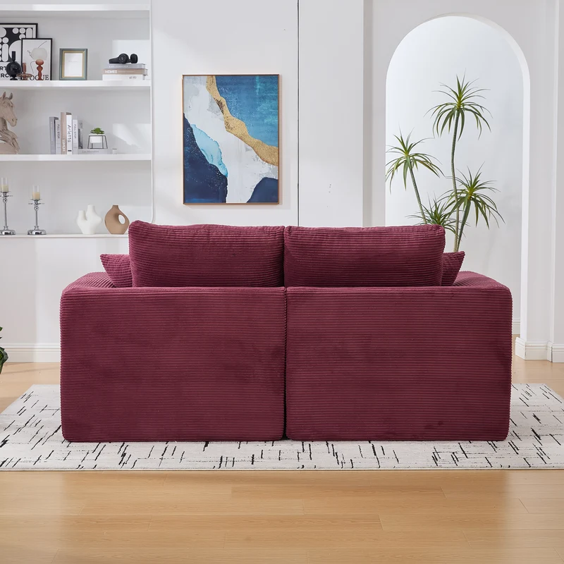 Fauteuil chauffeuse modulable en velours côtelé prune 101x102,5x84cm NOVAEON