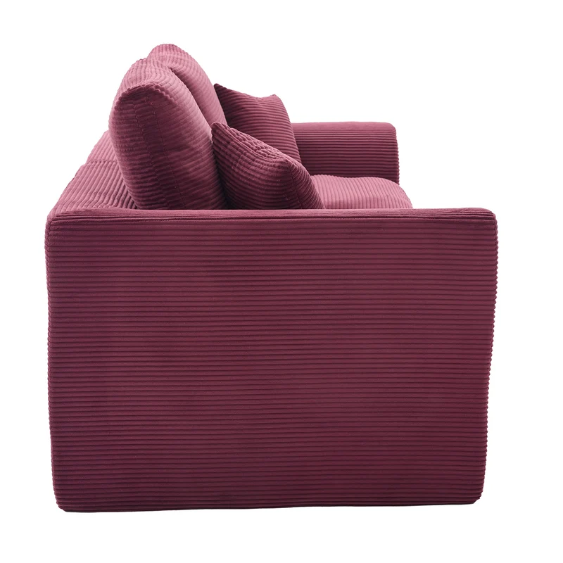 Fauteuil chauffeuse modulable en velours côtelé prune 101x102,5x84cm NOVAEON