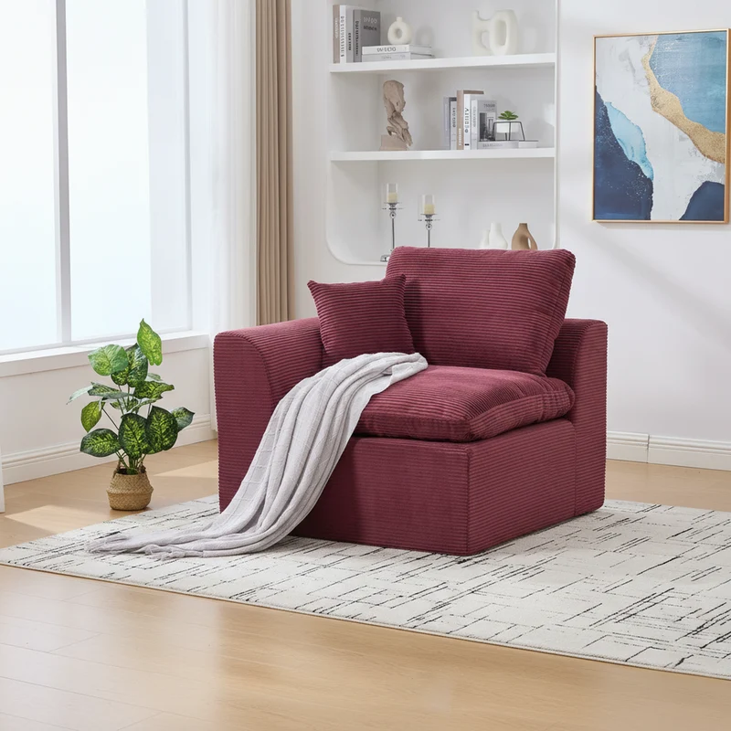 Fauteuil chauffeuse modulable en velours côtelé prune 101x102,5x84cm NOVAEON