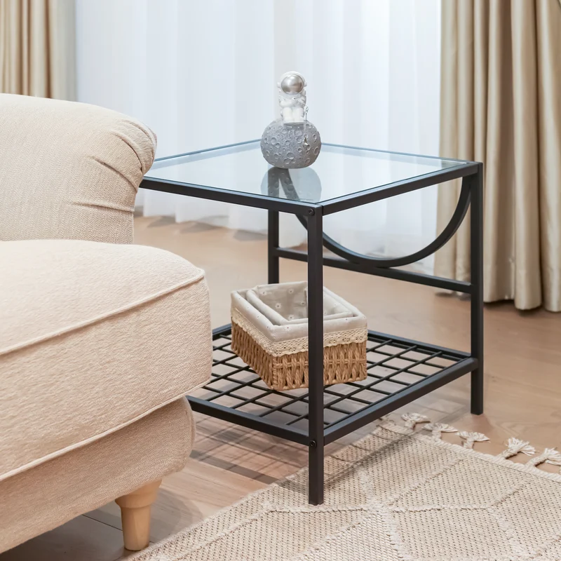 Bout de canapé moderne en verre et métal JANKIN END TABLE
